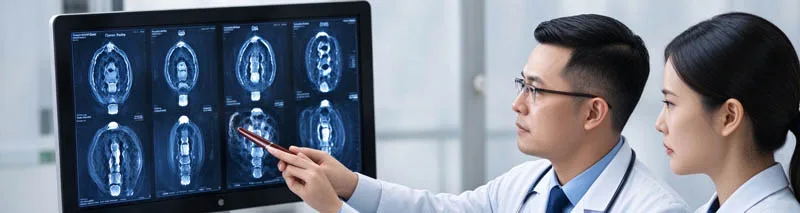 Specialists reviewing medical imaging
