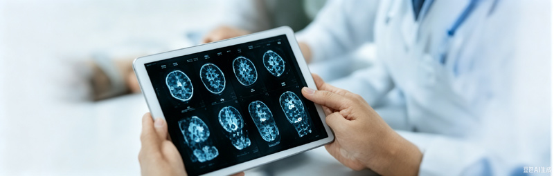 Doctor reviewing scans on tablet