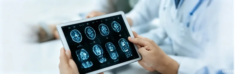 Doctor reviewing scans on tablet